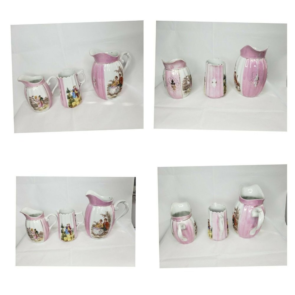 Vintage Pink White Courting Madame Pitcher Set Made In Germany